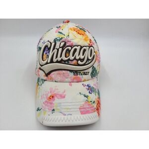 Women Robin Ruth Chicago Floral Snapback Hat Cap Flowers Baseball Mom White Pink